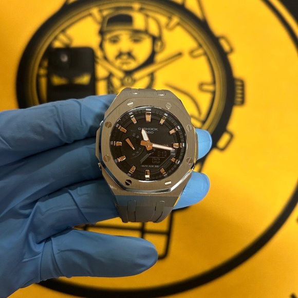 Casio G-Shock GA-2100 “CasiOak” – Silver Mod, Analog-Digital Watch, Custom Bezel - Picture 1 of 10